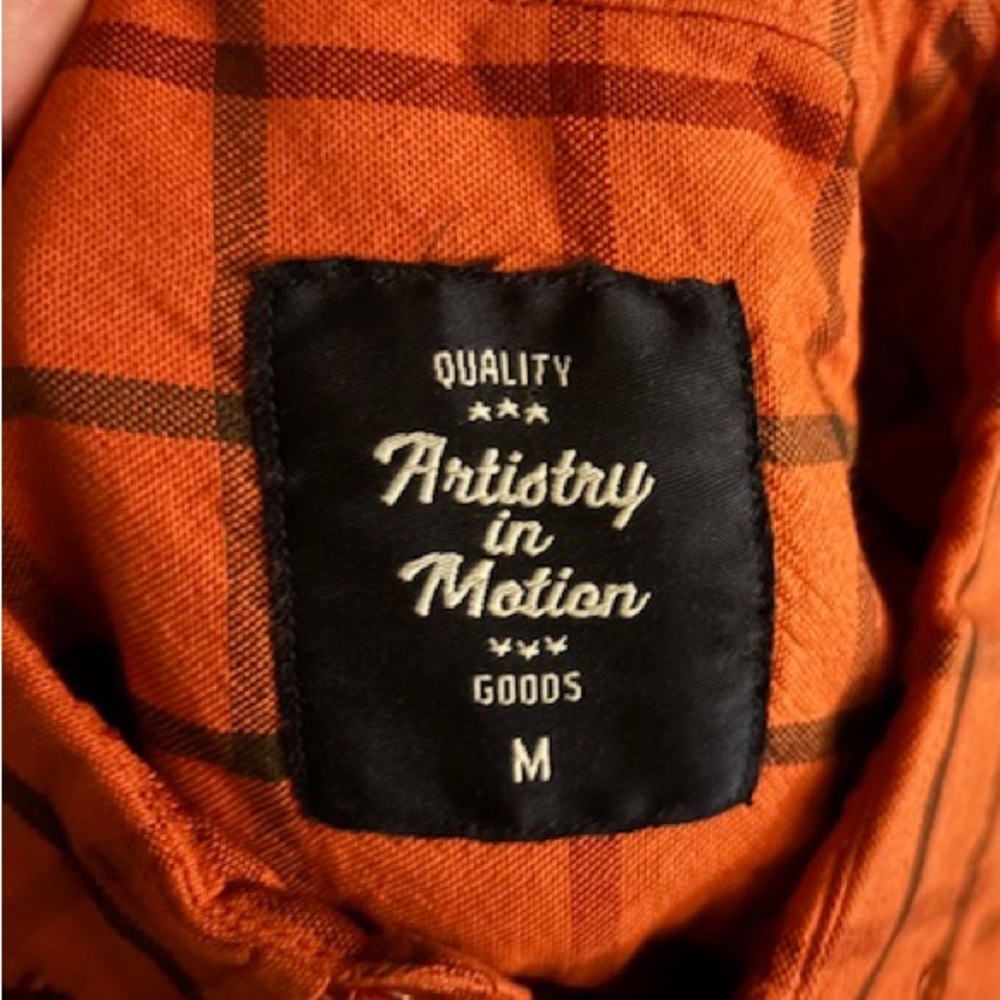 NWOT Artistry In Motion Clay Oxford Button-down Plaid Long Sleeve Shirt Orange M - Picture 7 of 8